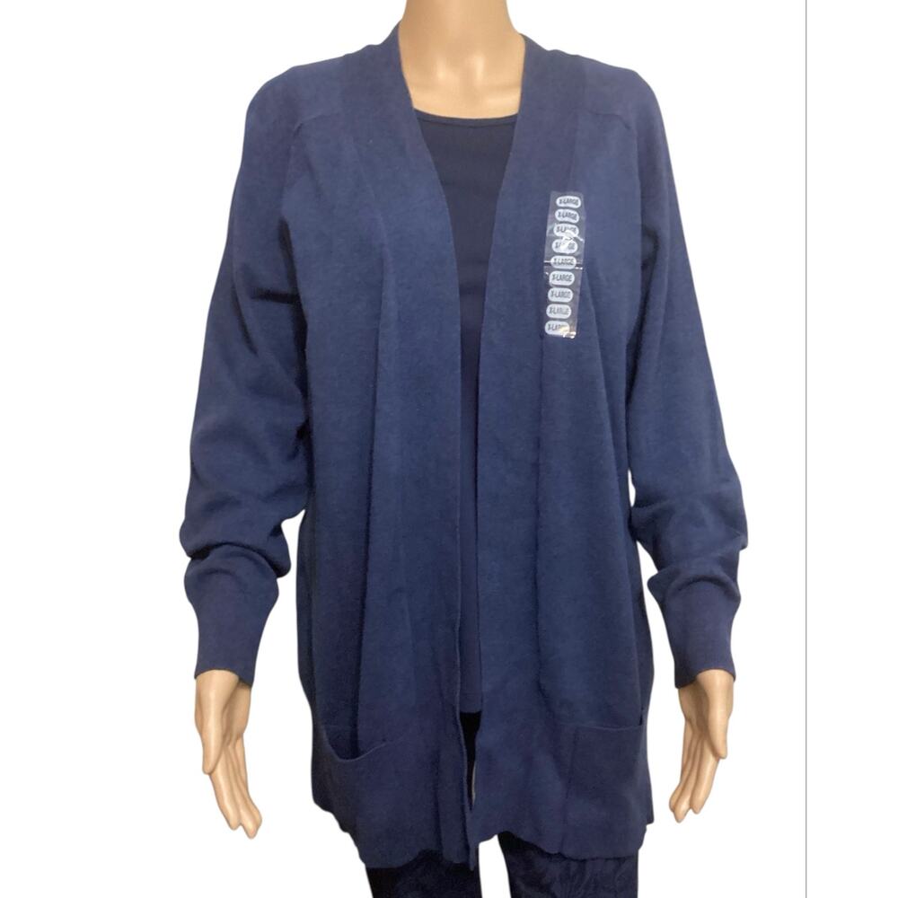 Kersh Essentials Navy Blue Open Front Cardigan Sweater Pockets NWT Size XL